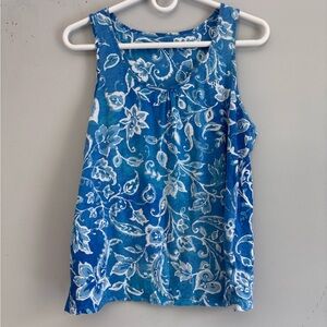 Ralph Lauren Blue Floral Sleeveless Tank Top Cotton Size M